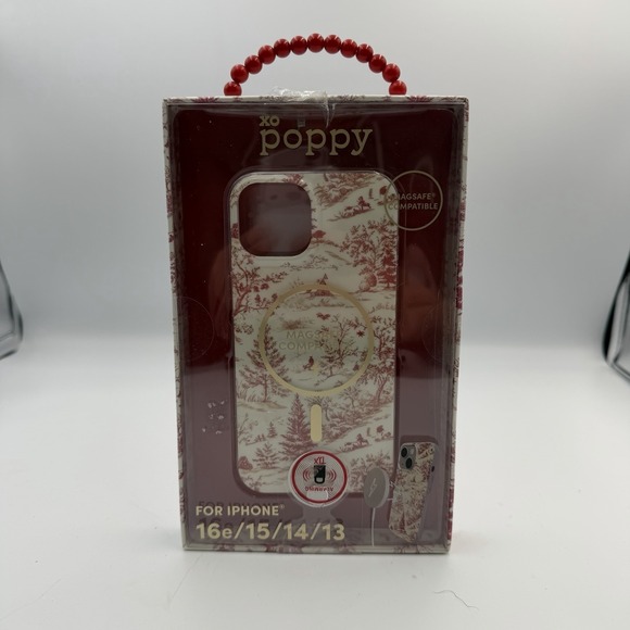 Xo Poppy Accessories - XO Poppy Phone Case for iPhone 13/14/15/16 MagSafe Compatible Red‎ Floral Toile